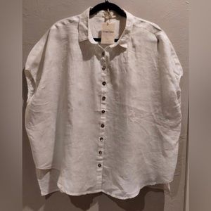 Grae Cove Linen Hi-Lo Sleeveless Button Front Top, Medium